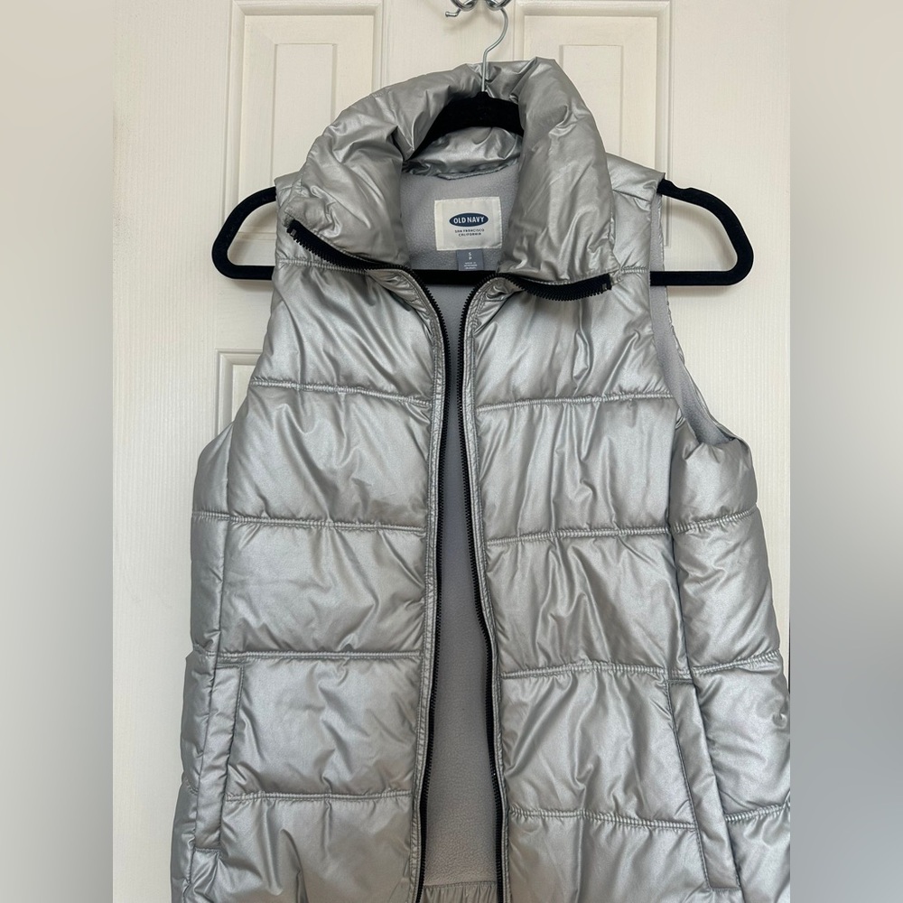 Old Navy Metallic Silver Puffer Vest